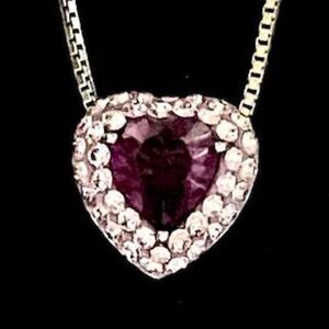 Purple and Silver Heart Necklace with Sparkling Gemstone